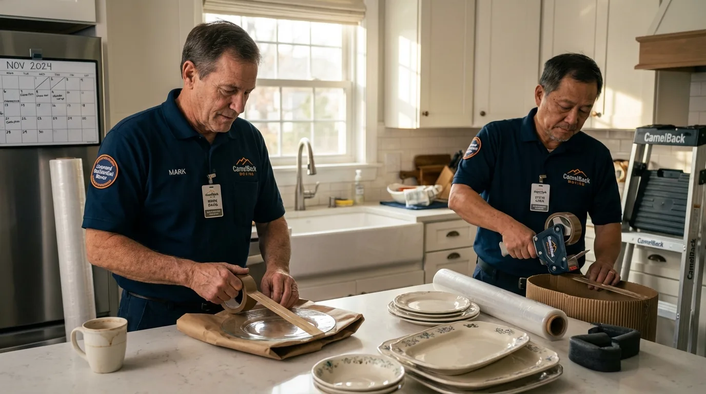 Professional crew packing kitchen dishware in Dodge City, KS